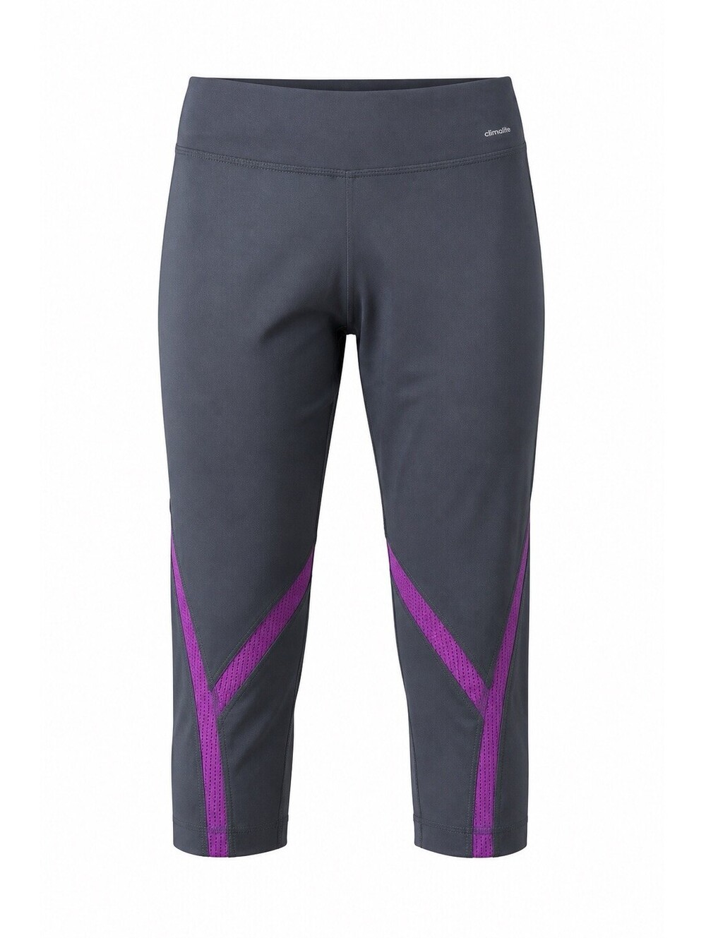 Adidas Performance Size M Grey Climalite Cropped Leggings Purple Accents NWT